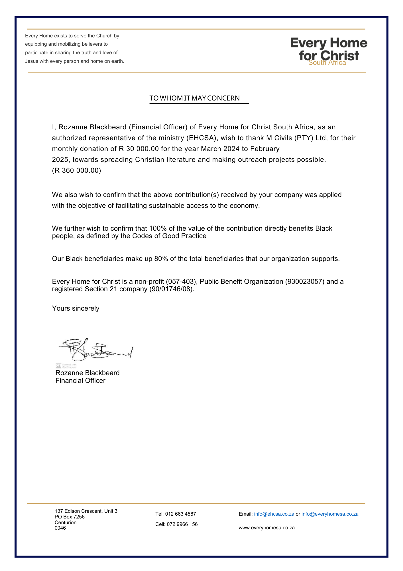 Letter Involvment M Civils :: Community Involvement