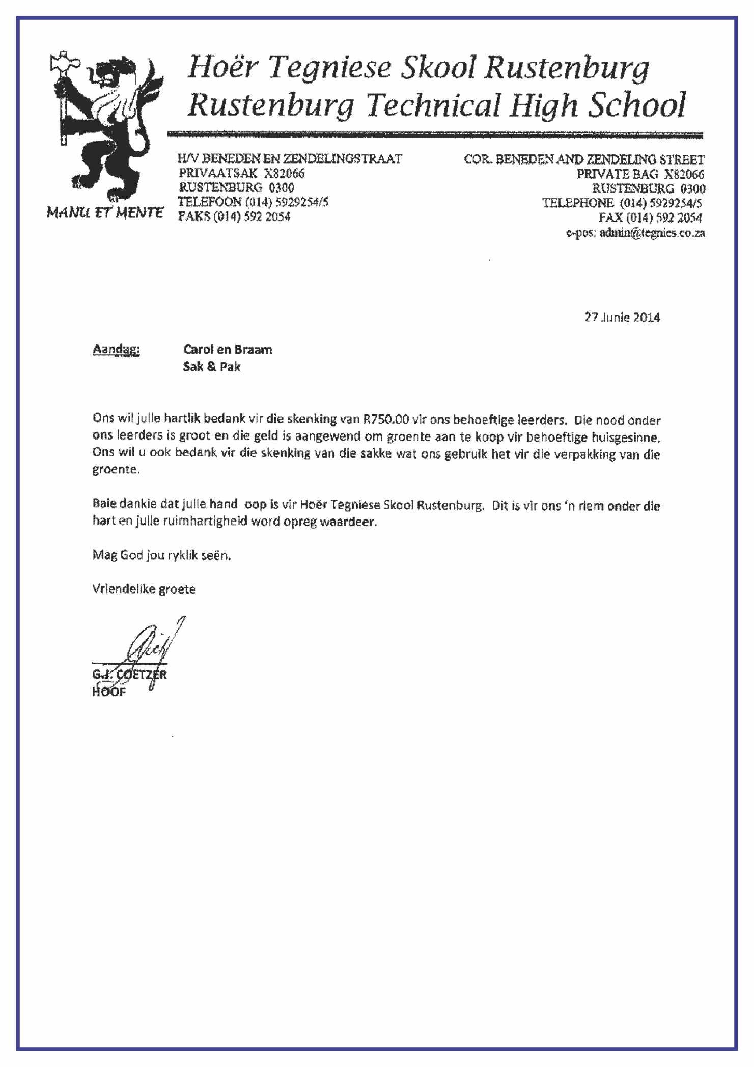 Letter Involvment M Civils :: Community Involvement